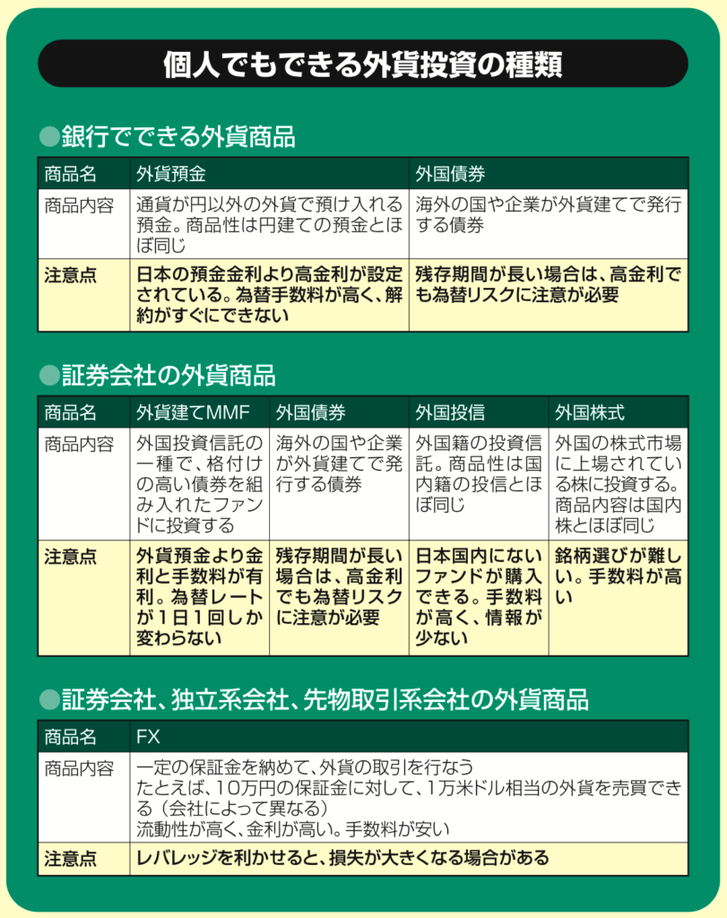 個人でもできる外貨投資の種類